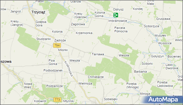 mapa Tarnawa gmina Trzyciąż, Tarnawa gmina Trzyciąż na mapie Targeo