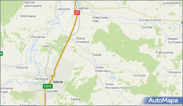 mapa Topola gmina Izbica, Topola gmina Izbica na mapie Targeo