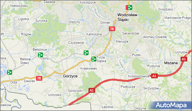 mapa Turza Śląska, Turza Śląska na mapie Targeo