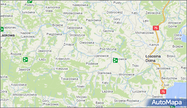 mapa Ujanowice, Ujanowice na mapie Targeo