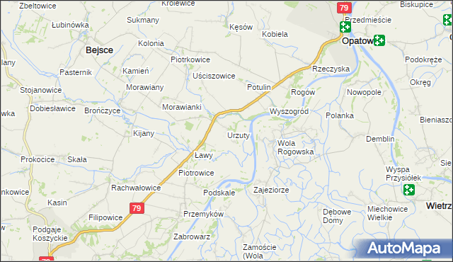 mapa Urzuty gmina Opatowiec, Urzuty gmina Opatowiec na mapie Targeo