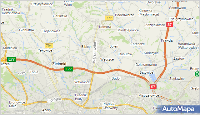 mapa Węgrzce gmina Zielonki, Węgrzce gmina Zielonki na mapie Targeo