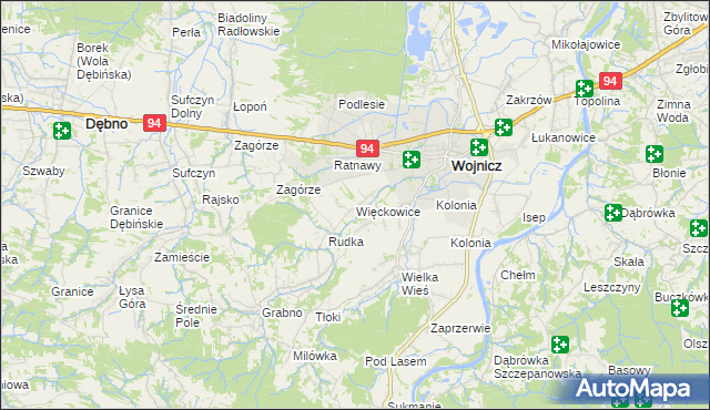 mapa Więckowice gmina Wojnicz, Więckowice gmina Wojnicz na mapie Targeo