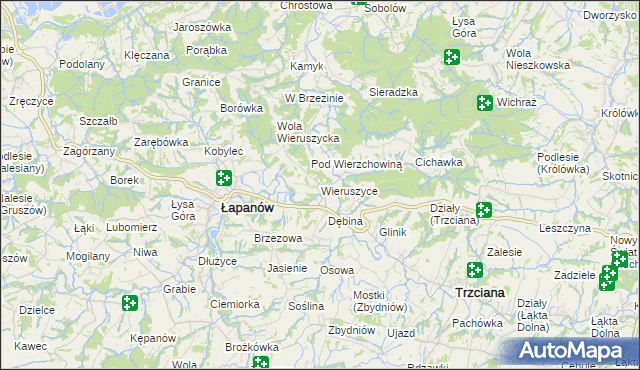 mapa Wieruszyce, Wieruszyce na mapie Targeo