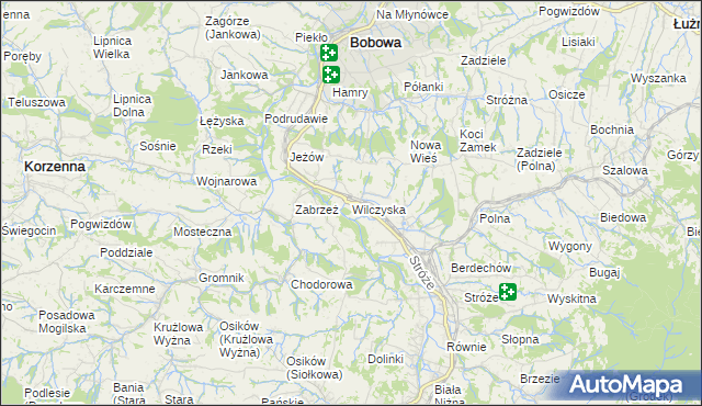 mapa Wilczyska gmina Bobowa, Wilczyska gmina Bobowa na mapie Targeo