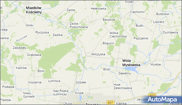 mapa Wilczyska gmina Wola Mysłowska, Wilczyska gmina Wola Mysłowska na mapie Targeo