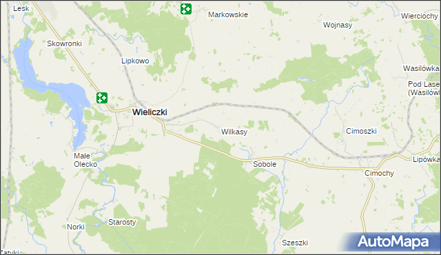 mapa Wilkasy gmina Wieliczki, Wilkasy gmina Wieliczki na mapie Targeo