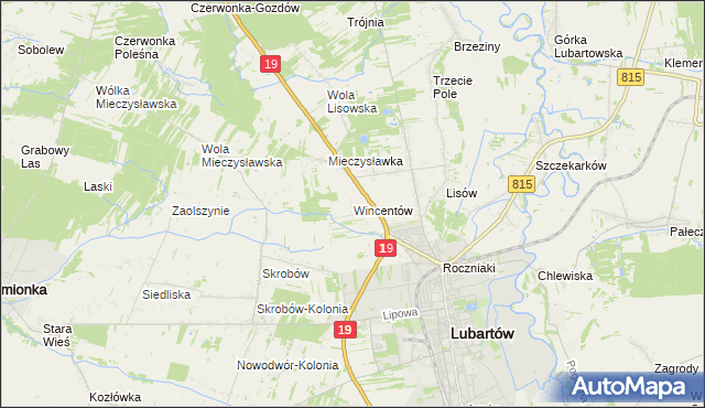 mapa Wincentów gmina Lubartów, Wincentów gmina Lubartów na mapie Targeo
