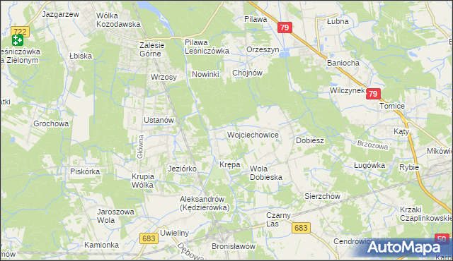 mapa Wojciechowice gmina Góra Kalwaria, Wojciechowice gmina Góra Kalwaria na mapie Targeo