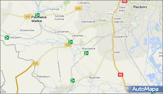 mapa Wojnowice gmina Krzanowice, Wojnowice gmina Krzanowice na mapie Targeo