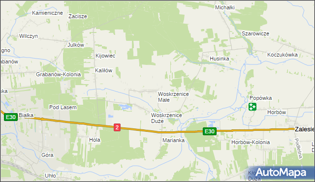 mapa Woskrzenice Małe, Woskrzenice Małe na mapie Targeo