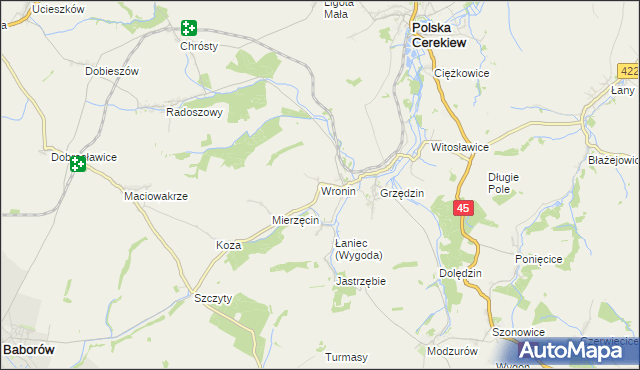 mapa Wronin gmina Polska Cerekiew, Wronin gmina Polska Cerekiew na mapie Targeo