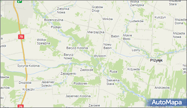 mapa Wysocin gmina Przyłęk, Wysocin gmina Przyłęk na mapie Targeo