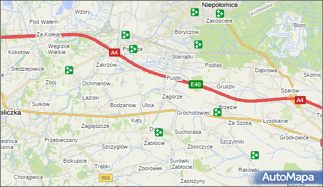 mapa Zagórze gmina Niepołomice, Zagórze gmina Niepołomice na mapie Targeo