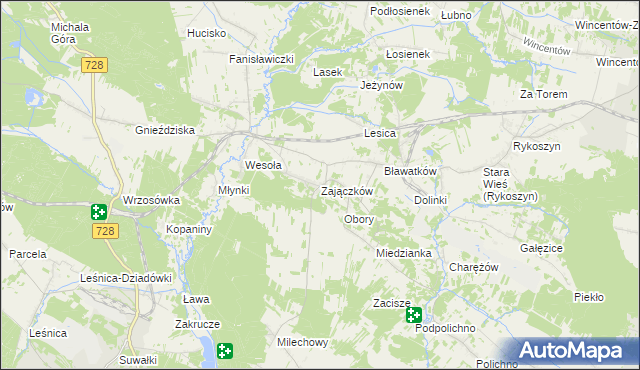 mapa Zajączków gmina Piekoszów, Zajączków gmina Piekoszów na mapie Targeo