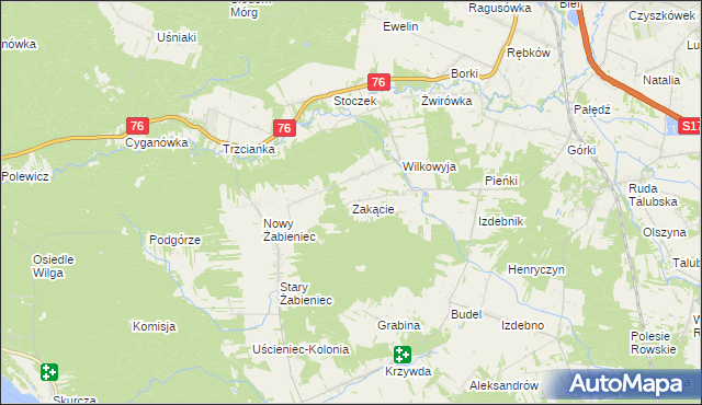 mapa Zakącie gmina Garwolin, Zakącie gmina Garwolin na mapie Targeo