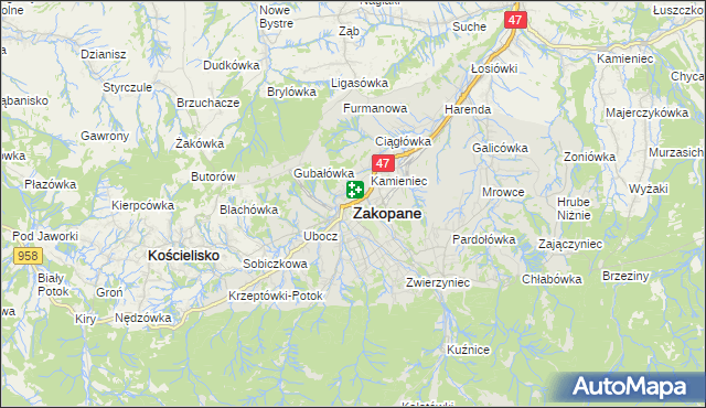 mapa Zakopanego, Zakopane na mapie Targeo