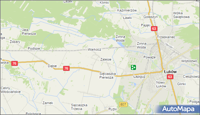 mapa Zalesie gmina Łuków, Zalesie gmina Łuków na mapie Targeo