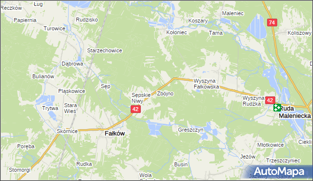 mapa Zbójno gmina Fałków, Zbójno gmina Fałków na mapie Targeo