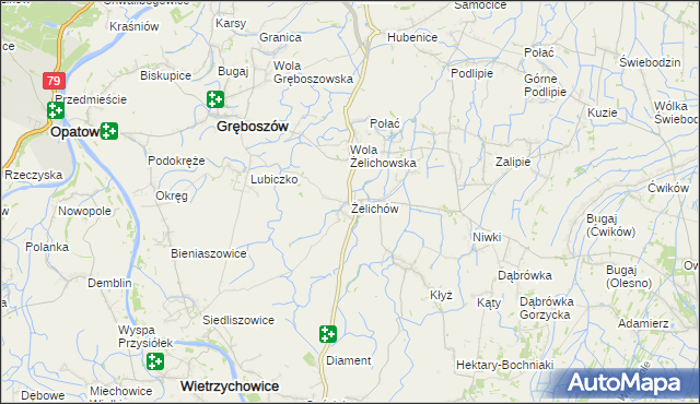 mapa Żelichów gmina Gręboszów, Żelichów gmina Gręboszów na mapie Targeo