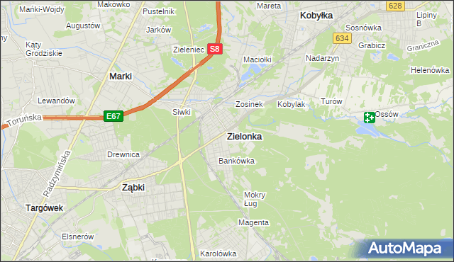 mapa Zielonka powiat wołomiński, Zielonka powiat wołomiński na mapie Targeo