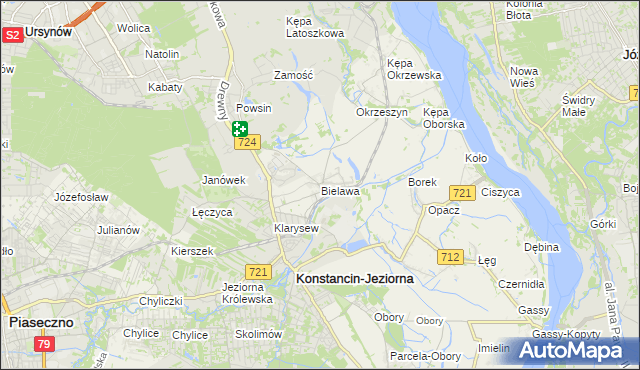 mapa Bielawa gmina Konstancin-Jeziorna, Bielawa gmina Konstancin-Jeziorna na mapie Targeo