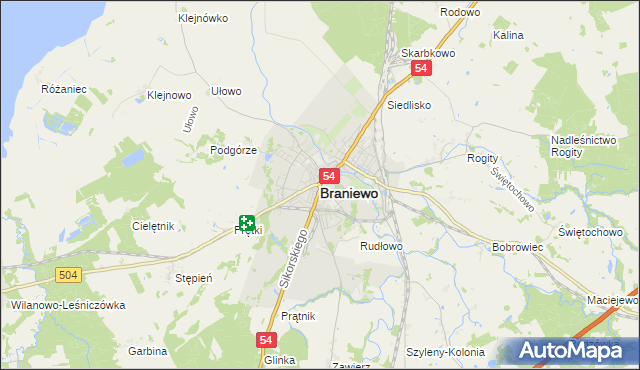 mapa Braniewo, Braniewo na mapie Targeo