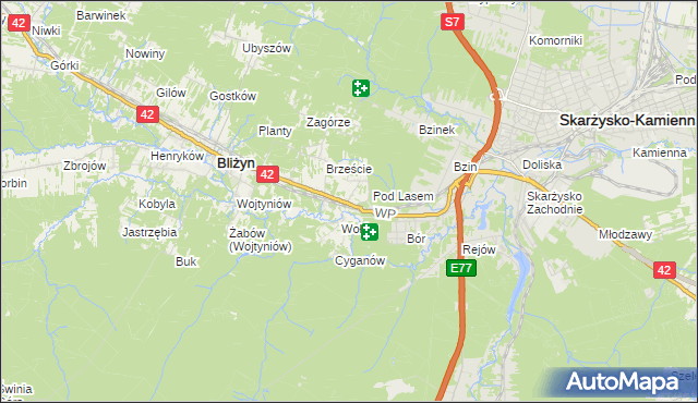 mapa Bugaj gmina Bliżyn, Bugaj gmina Bliżyn na mapie Targeo