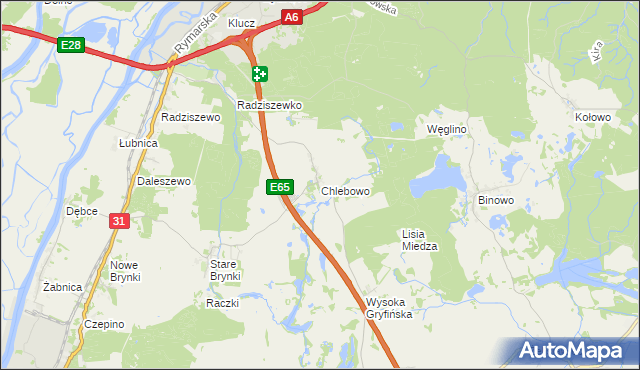 mapa Chlebowo gmina Gryfino, Chlebowo gmina Gryfino na mapie Targeo