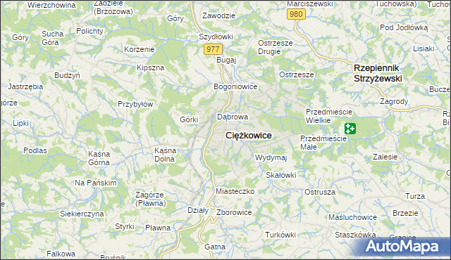 mapa Ciężkowice powiat tarnowski, Ciężkowice powiat tarnowski na mapie Targeo