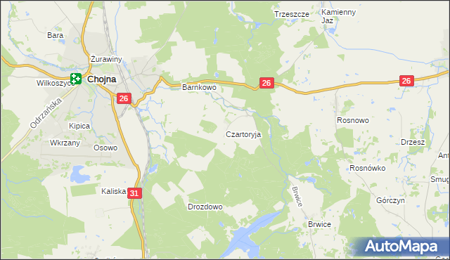 mapa Czartoryja gmina Chojna, Czartoryja gmina Chojna na mapie Targeo