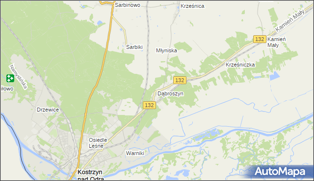 mapa Dąbroszyn gmina Witnica, Dąbroszyn gmina Witnica na mapie Targeo