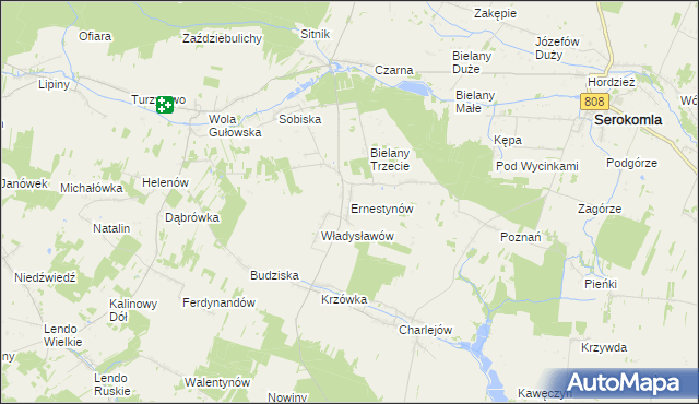 mapa Ernestynów gmina Serokomla, Ernestynów gmina Serokomla na mapie Targeo