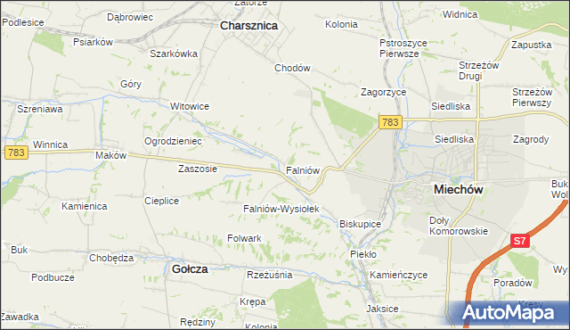 mapa Falniów, Falniów na mapie Targeo