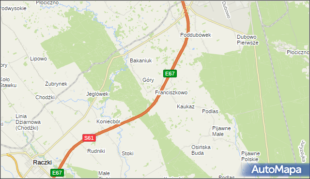 mapa Franciszkowo gmina Raczki, Franciszkowo gmina Raczki na mapie Targeo