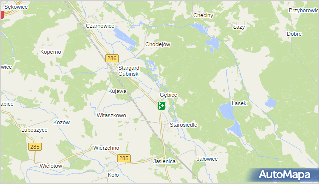 mapa Gębice gmina Gubin, Gębice gmina Gubin na mapie Targeo