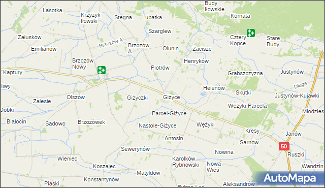 mapa Giżyce gmina Iłów, Giżyce gmina Iłów na mapie Targeo