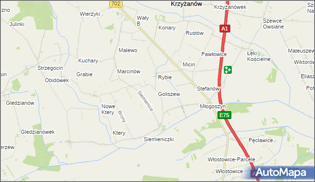 mapa Goliszew gmina Krzyżanów, Goliszew gmina Krzyżanów na mapie Targeo