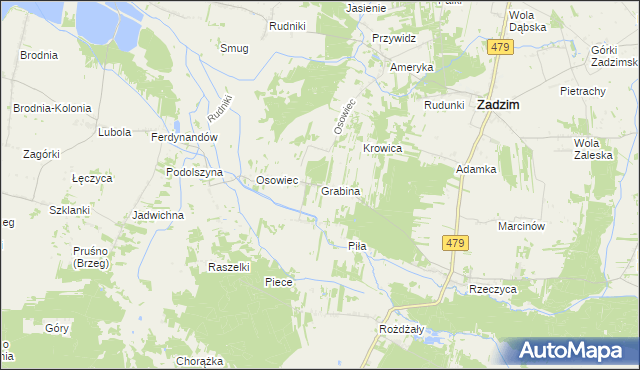 mapa Grabina gmina Zadzim, Grabina gmina Zadzim na mapie Targeo