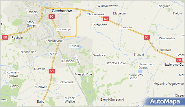 mapa Grędzice gmina Ciechanów, Grędzice gmina Ciechanów na mapie Targeo