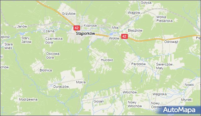 mapa Hucisko gmina Stąporków, Hucisko gmina Stąporków na mapie Targeo