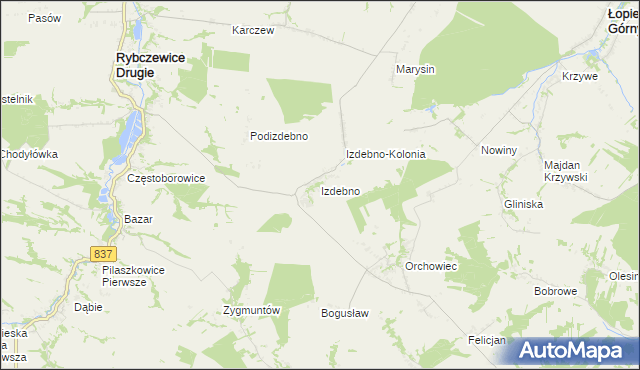 mapa Izdebno gmina Rybczewice, Izdebno gmina Rybczewice na mapie Targeo