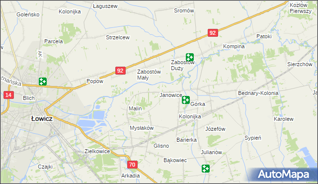 mapa Janowice gmina Nieborów, Janowice gmina Nieborów na mapie Targeo