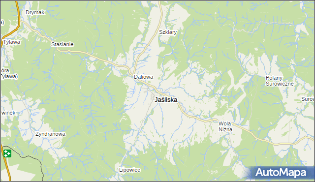 mapa Jaśliska, Jaśliska na mapie Targeo