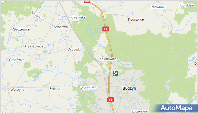 mapa Kąkolewice gmina Budzyń, Kąkolewice gmina Budzyń na mapie Targeo