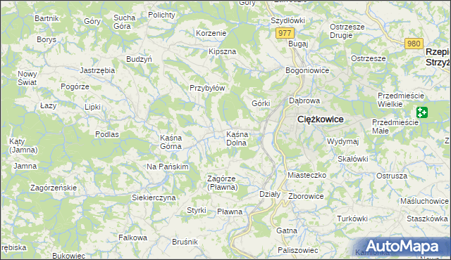 mapa Kąśna Dolna, Kąśna Dolna na mapie Targeo