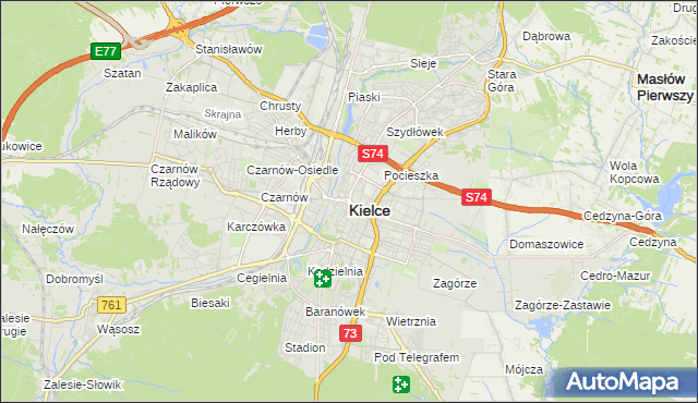 mapa Kielc, Kielce na mapie Targeo