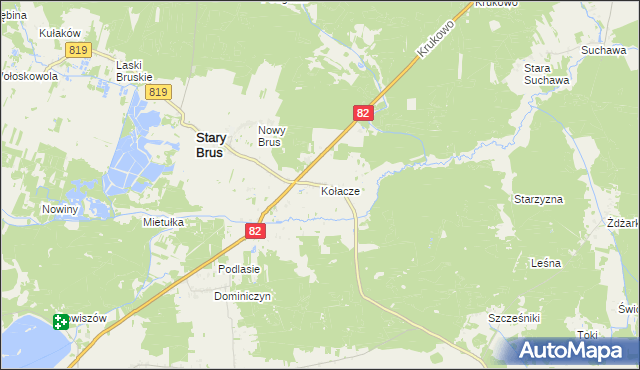 mapa Kołacze gmina Stary Brus, Kołacze gmina Stary Brus na mapie Targeo