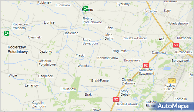 mapa Konstantynów gmina Rybno, Konstantynów gmina Rybno na mapie Targeo