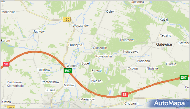 mapa Kowalówka gmina Wieruszów, Kowalówka gmina Wieruszów na mapie Targeo